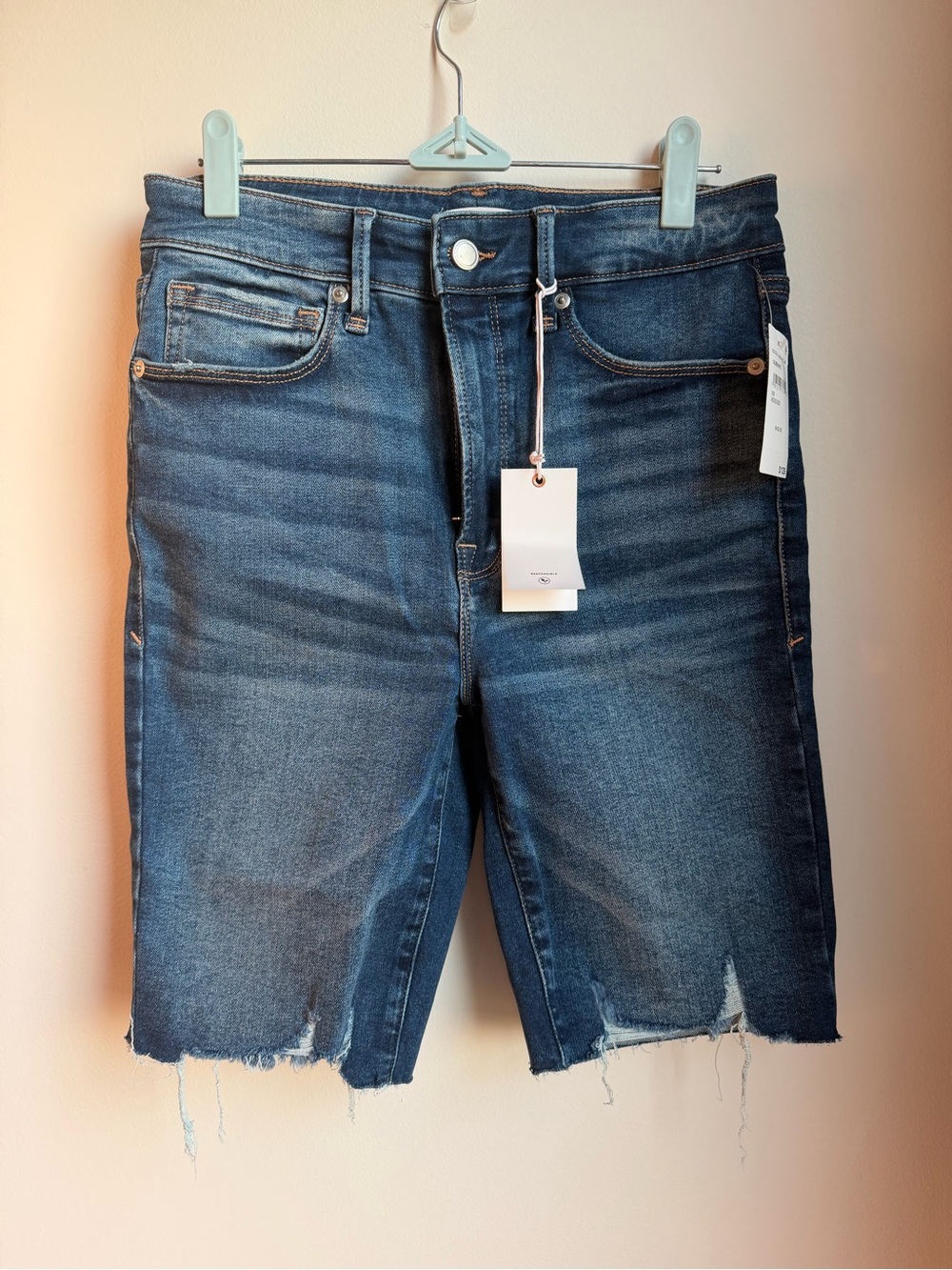 Good American Fits Everybody 6-12 Bermuda Denim Shorts with Distressed Hem